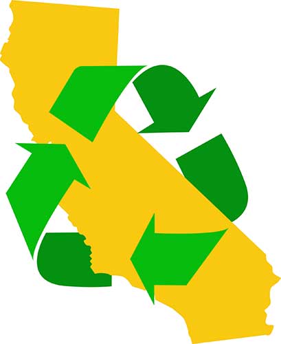 CA with green recycling arrows